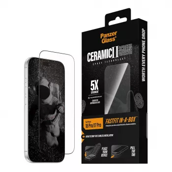 Szkło hartowane ceramiczne PanzerGlass do iPhone 17 Pro z FastFit In-A-Box