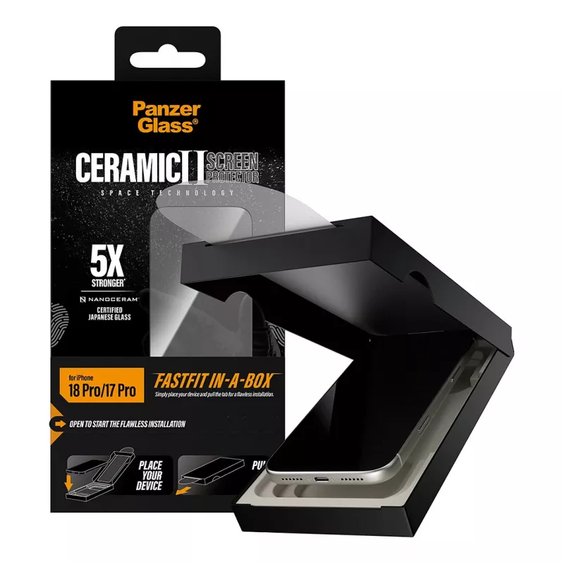 Szkło hartowane ceramiczne PanzerGlass do iPhone 17 Pro z FastFit In-A-Box