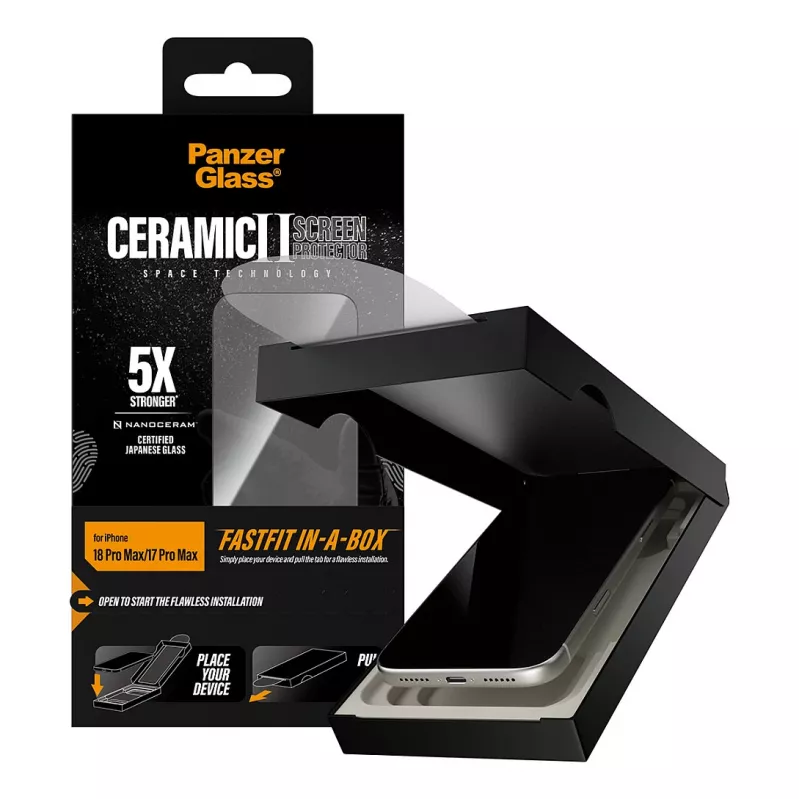 Szkło hartowane ceramiczne PanzerGlass do iPhone 17 Pro Max z FASTFIT IN-A-BOX
