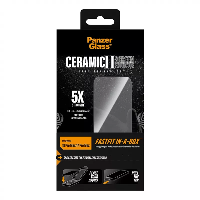 Szkło hartowane ceramiczne PanzerGlass do iPhone 17 Pro Max z FASTFIT IN-A-BOX