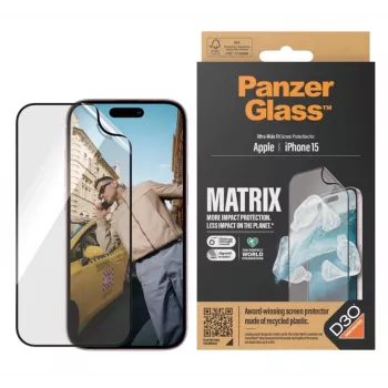 PanzerGlass MATRIX szkło ochronne z D3O do iPhone 15 | Ultra-Wide Fit z AlignerKit
