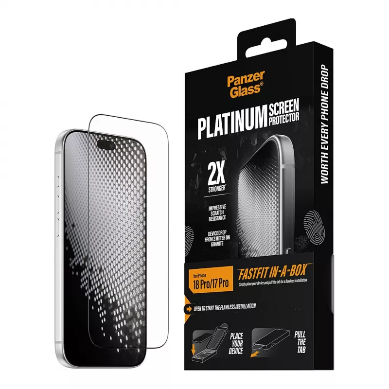 Szkło hartowane PanzerGlass Platinum do iPhone 17 Pro z ramką montażową FastFit