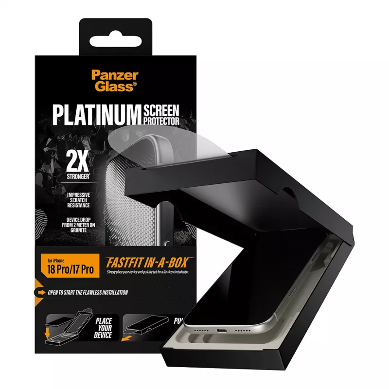 Szkło hartowane PanzerGlass Platinum do iPhone 17 Pro z ramką montażową FastFit