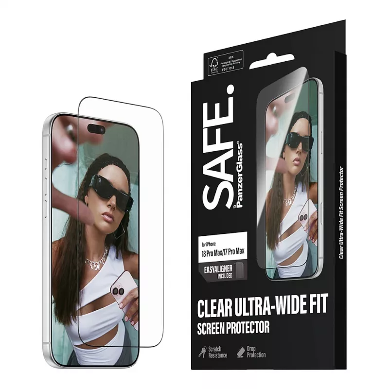 Szkło hartowane PanzerGlass SAFE na iPhone 18 Pro Max/17 Pro Max – Ultra-Wide, antybakteryjne, twardość 9H