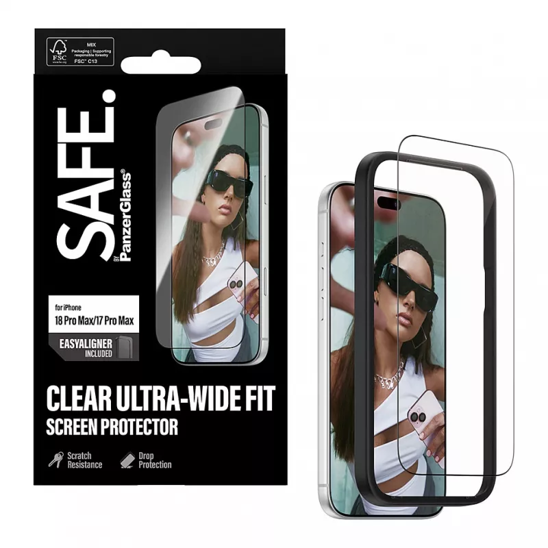Szkło hartowane PanzerGlass SAFE na iPhone 18 Pro Max/17 Pro Max – Ultra-Wide, antybakteryjne, twardość 9H