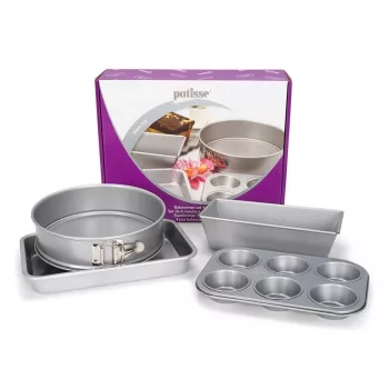Patisse PAT-03673 Zestaw okrągłych form do ciasta z powłoką nieprzywierającą, 4 sztuki (18-24 cm), stal węglowa, czarny