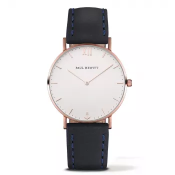 Paul Hewitt Sailor Line Unisex Watch 39mm Rose Gold Stainless Steel White Dial Grey Leather Strap Quartz Ronda 762 PH-SA-RSTW11M