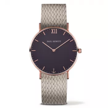 PAUL HEWITT Zegarek Unisex PH-SA-RSTB25S 39mm Różowe Złoto Koperta ze Stali Nierdzewnej Biała Tarcza Czarny Skórzany Pasek