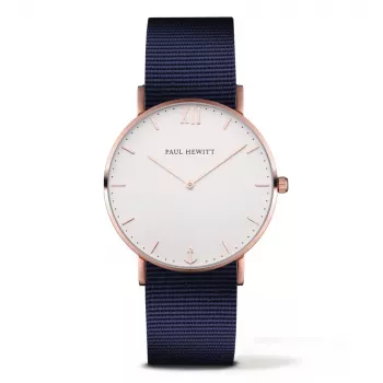 PAUL HEWITT Zegarek Unisex PH-SA-RSTWN20 39mm Różowe Złoto Koperta ze Stali Nierdzewnej Biała Tarcza Pasek Nylonowy Nautyczny