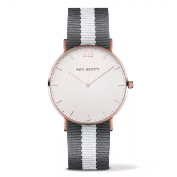 PAUL HEWITT Zegarek Unisex PSARSTWGRW20S 39mm Różowe Złoto PVD Stal Szlachetna Biała Tarcza Zielony Pasek Perlon Kwarcowy