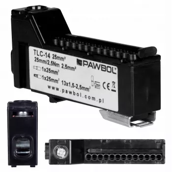 PAWBOL E.4136C Bezśrubowa Listwa Zaciskowa LZB, 6-biegunowa, 2,5 mm², 450 V, 24 A, Czarna