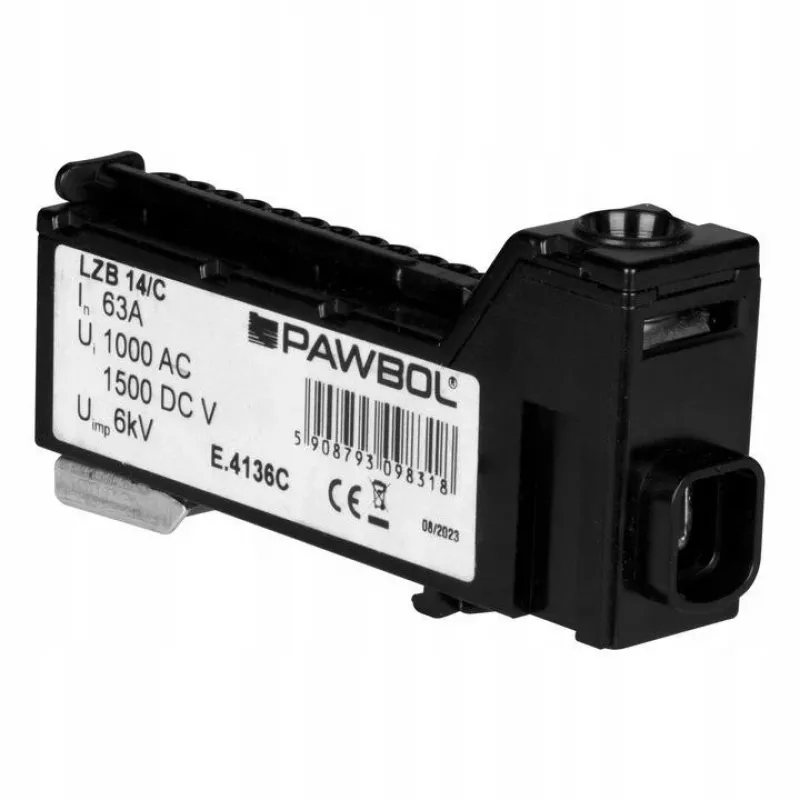 PAWBOL E.4136C Bezśrubowa Listwa Zaciskowa LZB, 6-biegunowa, 2,5 mm², 450 V, 24 A, Czarna