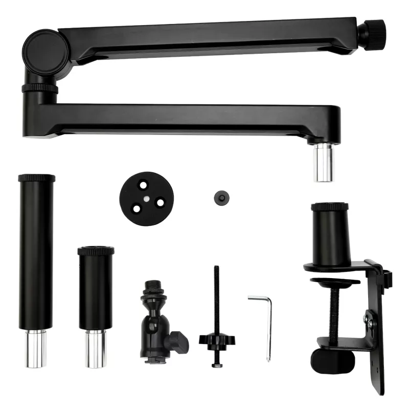 PCBuilder CAST STEADY Mikrofonowy Wysięgnik - Ramię Nożycowe z Mocowaniem Do Stołu, Stal, Udźwig 1,5 kg, Zasięg 750 mm, Obrót 360°, Ukryte Prowadzenie Kabli, Czarny