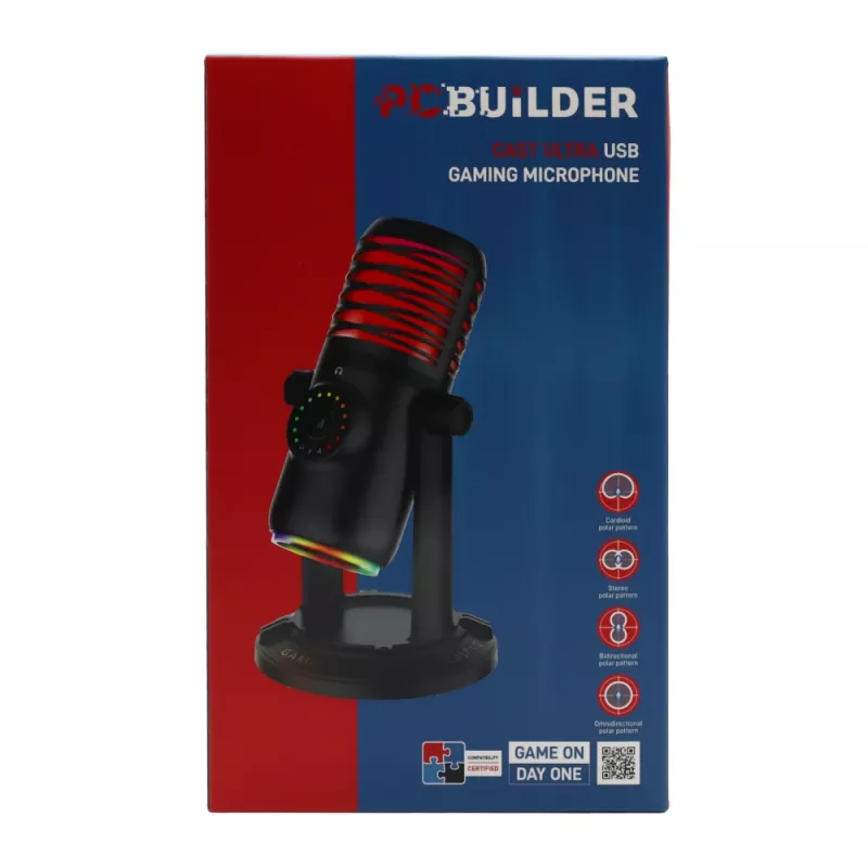 PCBuilder CAST ULTRA USB Gamingowy Mikrofon - Pojemnościowy, Kardiokierunkowy, RGB, Monitorowanie Zero-Latency