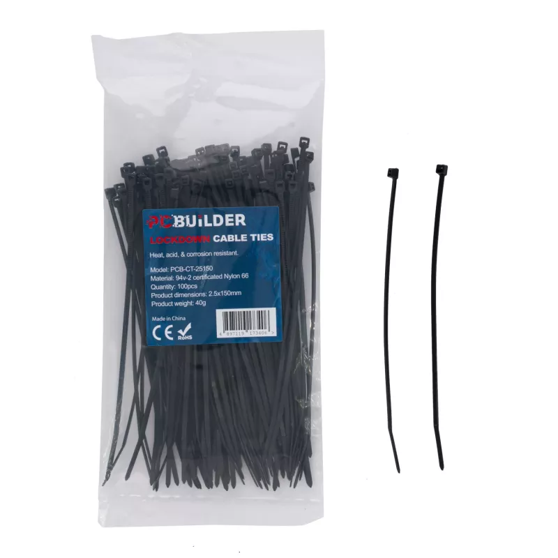 PCBuilder LOCKDOWN 150 mm opaski kablowe (100 szt.) - czarne