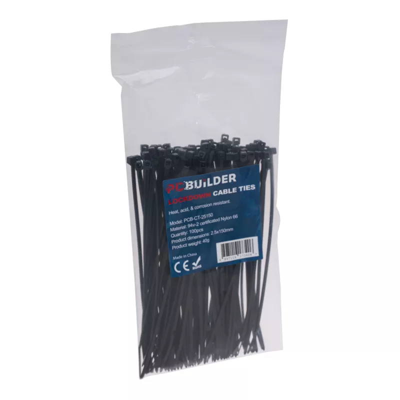 PCBuilder LOCKDOWN 150 mm opaski kablowe (100 szt.) - czarne