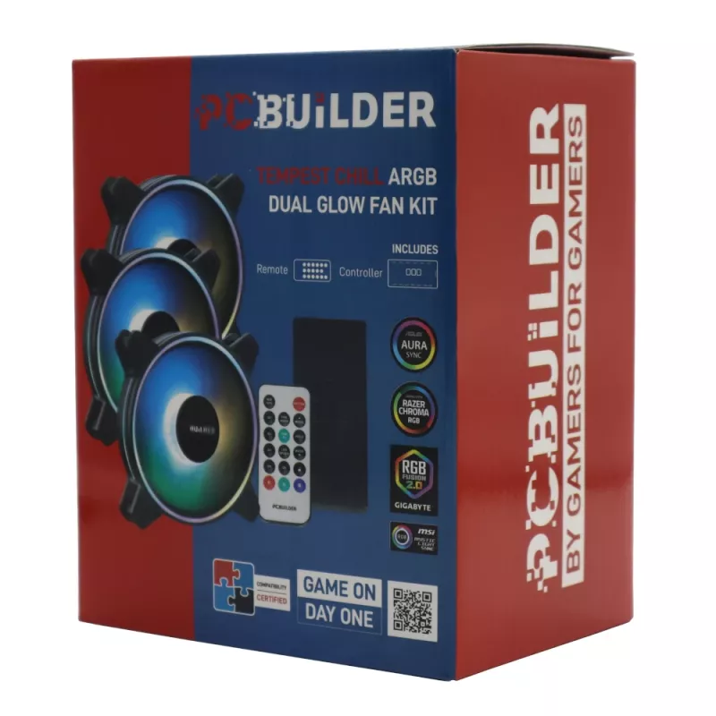 PCBuilder Tempest Chill Zestaw wentylatorów 3x120mm Dual Glow ARGB + kontroler + pilot RF