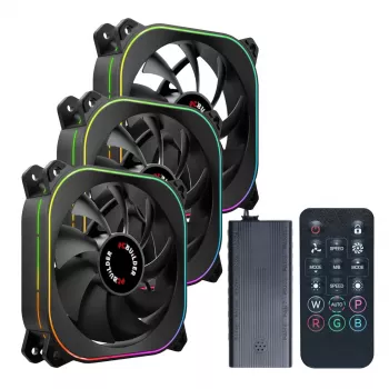 PCBuilder TORNADO CHILL ARGB 120mm zestaw wentylatorów - 3 szt., Addressable RGB, PWM, łożysko hydrauliczne, 65 CFM, hub 6-portowy