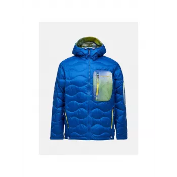 Kurtka puchowa z kapturem Peak Performance Men's Helium Aop Utility Down Hood Jacket niebieska rozmiar S