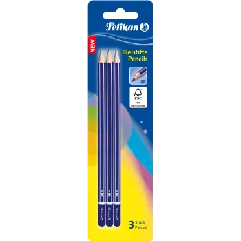 Pelikan 978783 Ołówek grafitowy sześciokątny 2B, niebieski, drewno z certyfikatem FSC, Niemcy, blister