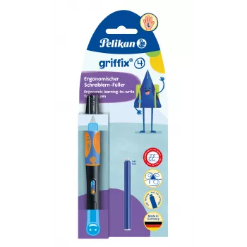 Pelikan griffix® pióro wieczne dla leworęcznych - Neon Black - niebieski tusz - system nabojowy - korpus z tworzywa sztucznego - stalówka ze stali nierdzewnej - dla leworęcznych (820356)