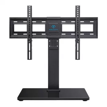 PERLESMITH PSTVS13 Wolnostojący Stojak Telewizyjny z Uchwytem do Telewizorów 37-75 cali, Czarny, Udźwig 45 kg, VESA 100x100 do 600x400, Regulacja Wysokości, Obrót ±35°, Podstawa ze Szkła Hartowanego
