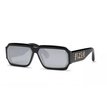 PHILIPP PLEIN MAN SPP150-670703 Okulary przeciwsłoneczne prostokątne czarna oprawka szare szkło 67/11/145 mm