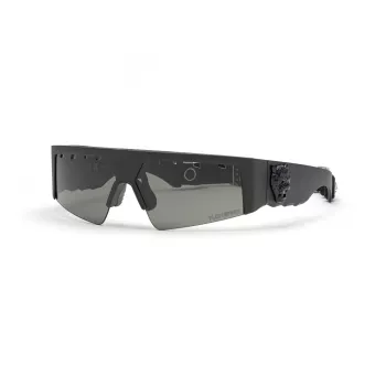 PHILIPP PLEIN SPORT SSP006V710U28 Męskie okulary przeciwsłoneczne prostokątne - czarna oprawka, soczewki dymnoszare - 71/12/130 mm