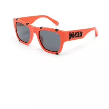 Philipp Plein SPP042W54V47F Męskie okulary przeciwsłoneczne prostokątne czarno-szare 54/23/145 mm