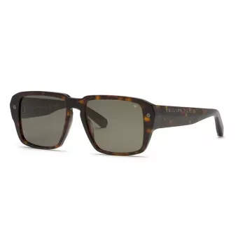 PHILIPP PLEIN SPP081-550722 Okulary przeciwsłoneczne męskie Czarna oprawka acetatowa Szare szkła 55/17/145 mm