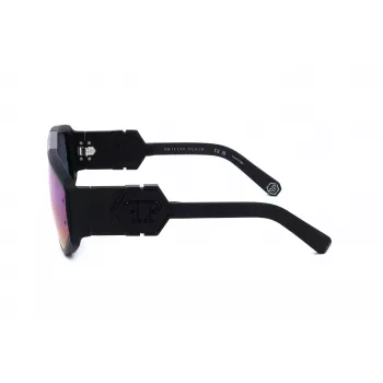 PHILIPP PLEIN SPP093M-703V Męskie okulary przeciwsłoneczne pilot w kształcie kwadratu, czarna oprawka acetatowa, szare soczewki poliwęglanowe, ochrona UV400, 65/16/145 mm