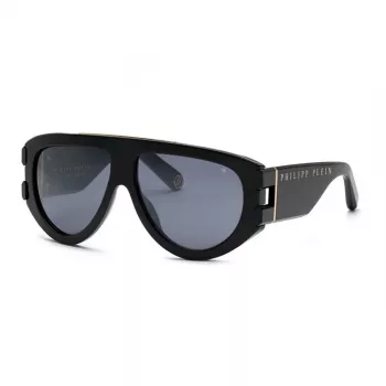 Okulary przeciwsłoneczne męskie Philipp Plein SPP127M60700G - czarna oprawka acetatowa, ciemnoszare soczewki, 60/13/145 mm