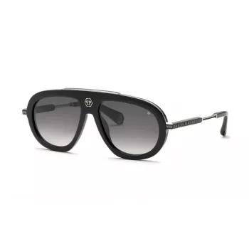 Okulary przeciwsłoneczne męskie PHILIPP PLEIN SPP151V57700Y - czarna oprawka acetatowa, szare soczewki poliwęglanowe, 57 mm
