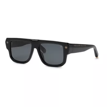Okulary przeciwsłoneczne Philipp Plein SPP179-550Z29 dla mężczyzn, czarna oprawka acetatowa, szare soczewki poliwęglanowe 55/18/145 mm