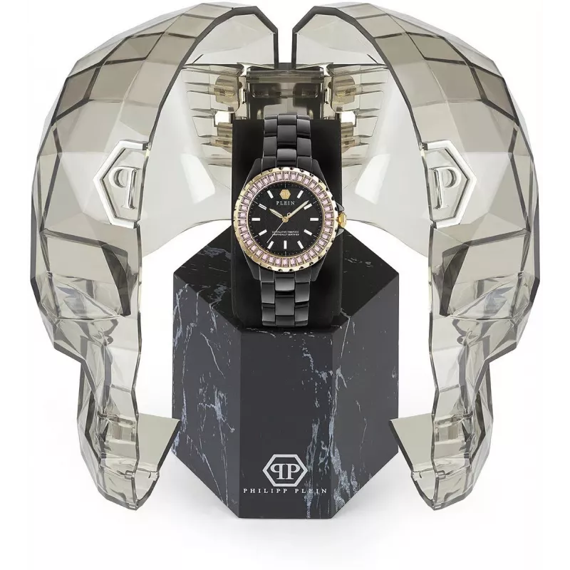 Zegarek damski Philipp Plein The Skull na kwarc 38mm Stal nierdzewna Czarny Silikon PWPPA0324
