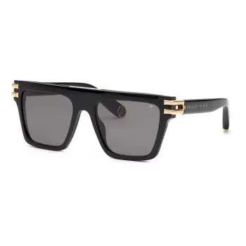 PHILIPP PLEIN Unisex Okulary Przeciwsłoneczne SPP108M560700 - Czarna Oprawka, Szare Szkła, 56mm
