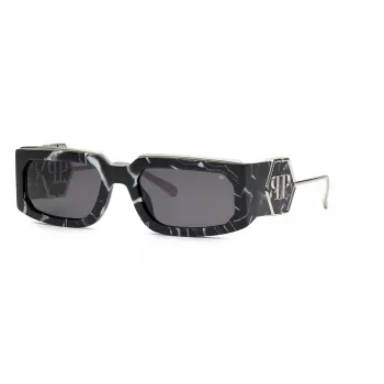 Okulary przeciwsłoneczne unisex PHILIPP PLEIN SPP119M580Z21 - czarna oprawka acetatowa, szare soczewki poliwęglanowe, ochrona UV400