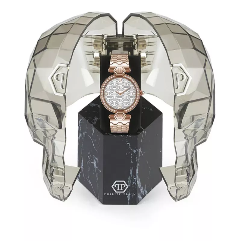 Philipp Plein Damski zegarek kwarcowy PWEAA0821 32mm ze stali nierdzewnej z czarną tarczą z czaszką