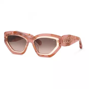 Okulary przeciwsłoneczne Philipp Plein damskie SPP099M5506Z8 - czarna oprawka acetatowa, szare soczewki, 55/18/140 mm