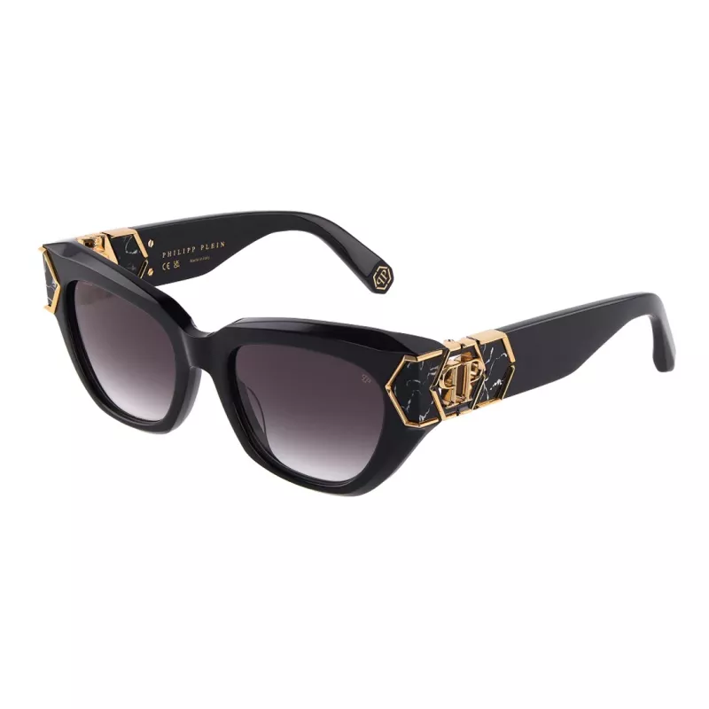 Okulary przeciwsłoneczne PHILIPP PLEIN dla kobiet SPP140M510869 - Czarna oprawka acetatowa, szare soczewki poliwęglanowe, ochrona UV400, 51mm