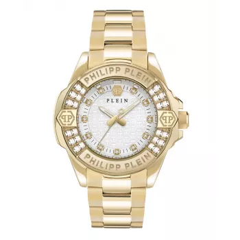 Zegarek Philipp Plein Damski The $kull Kwarcowy 38mm Stal Szlachetna Czarna Tarcza Pasek Silikonowy PWOFA0725