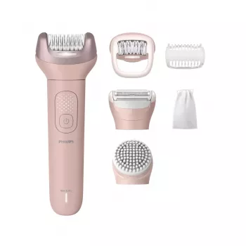 Philips Epilator Series 9000 BRE718/00 Bezprzewodowy Epilator Mokry/Suchy z 32 Pęsetami, Ceramicznymi Tarczami, Opti-Light, 2 Prędkościami, Akumulatorem Li-ion, 40 min Pracy, Zawiera Nasadkę Optymalnego Kontaktu, Nasadkę do Stref Delikatnych, Rękawicę do 