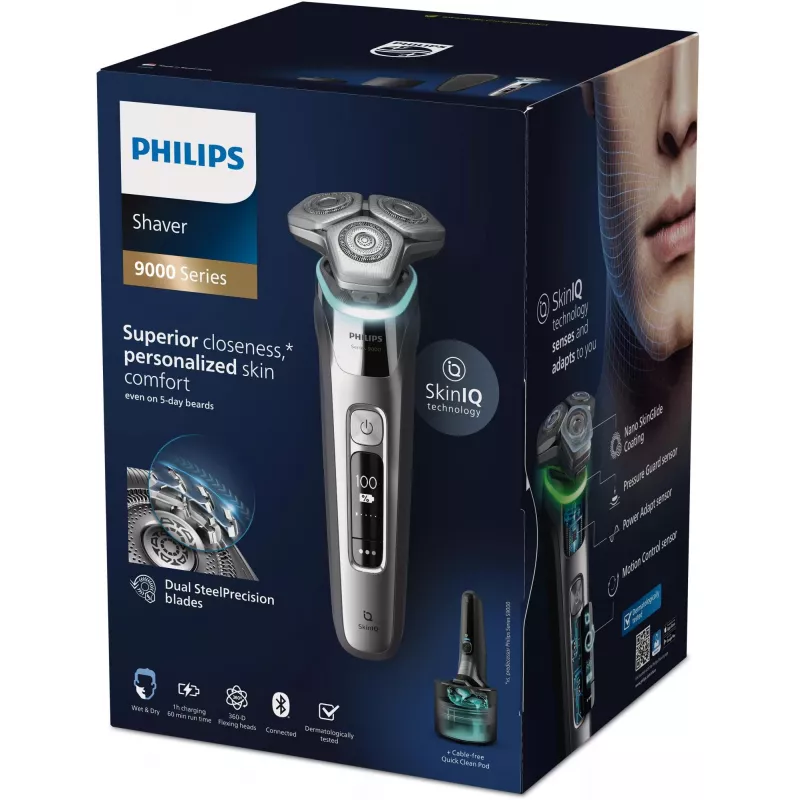 Golarka elektryczna Philips S9975/55 SkinIQ do golenia na mokro i sucho – głowice elastyczne 360-D, 60 min pracy, chromowana