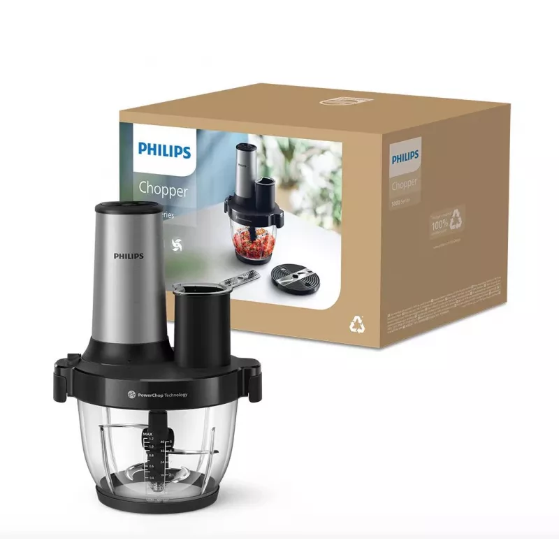 Philips Series 5000 Food Processor Chopper HR1504/00, 800 W, 2.1 L Bowl, Biały