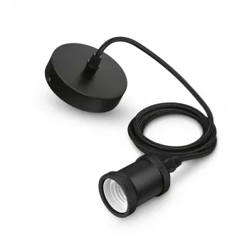 Philips Lampa wisząca vintage E27 z gwintem czarna z czarnym daszkiem