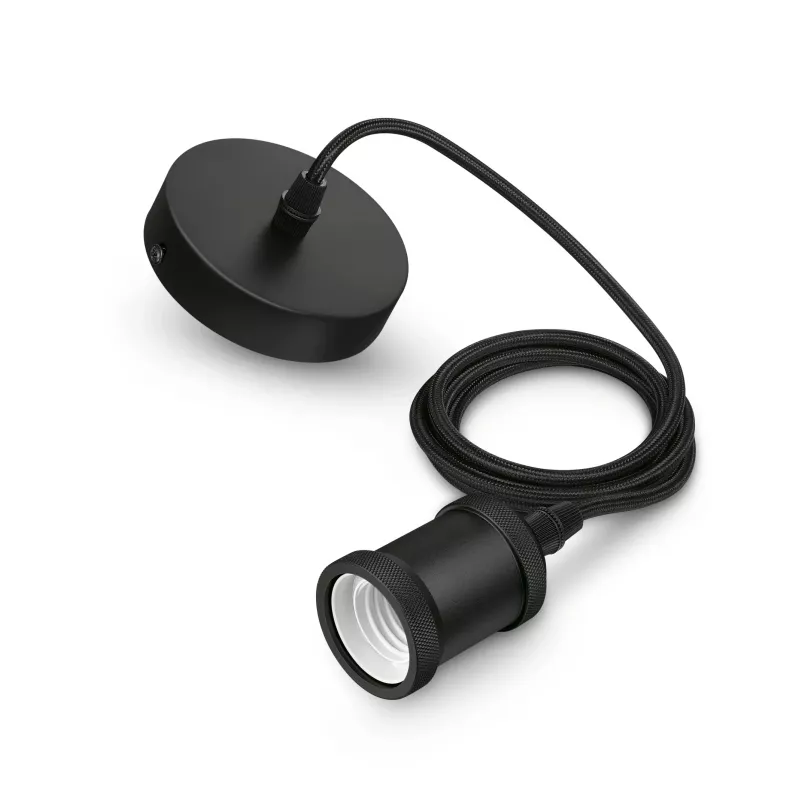 Philips Vintage Pendant Light E27 Socket Black Canopy Black