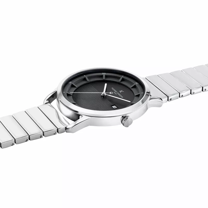 Zegarek męski Pierre Cardin CLC.6006 - koperta ze stali szlachetnej 43mm, czarny pasek skórzany