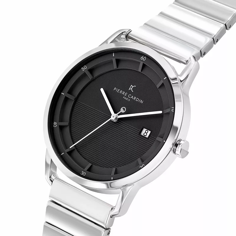 Zegarek męski Pierre Cardin CLC.6006 - koperta ze stali szlachetnej 43mm, czarny pasek skórzany