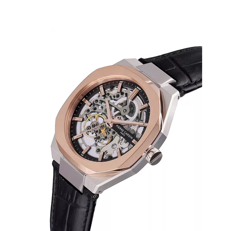 Zegarek męski Pierre Cardin CF.1002.LB.2 Kwarcowy Analogowy 42mm Stal nierdzewna Czarna tarcza Skórzany pasek