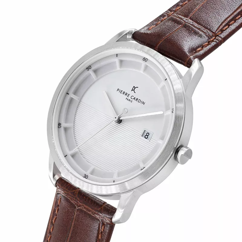 Pierre Cardin Męski zegarek kwarcowy analogowy CLC.6000 43mm koperta ze stali nierdzewnej czarny pasek skórzany